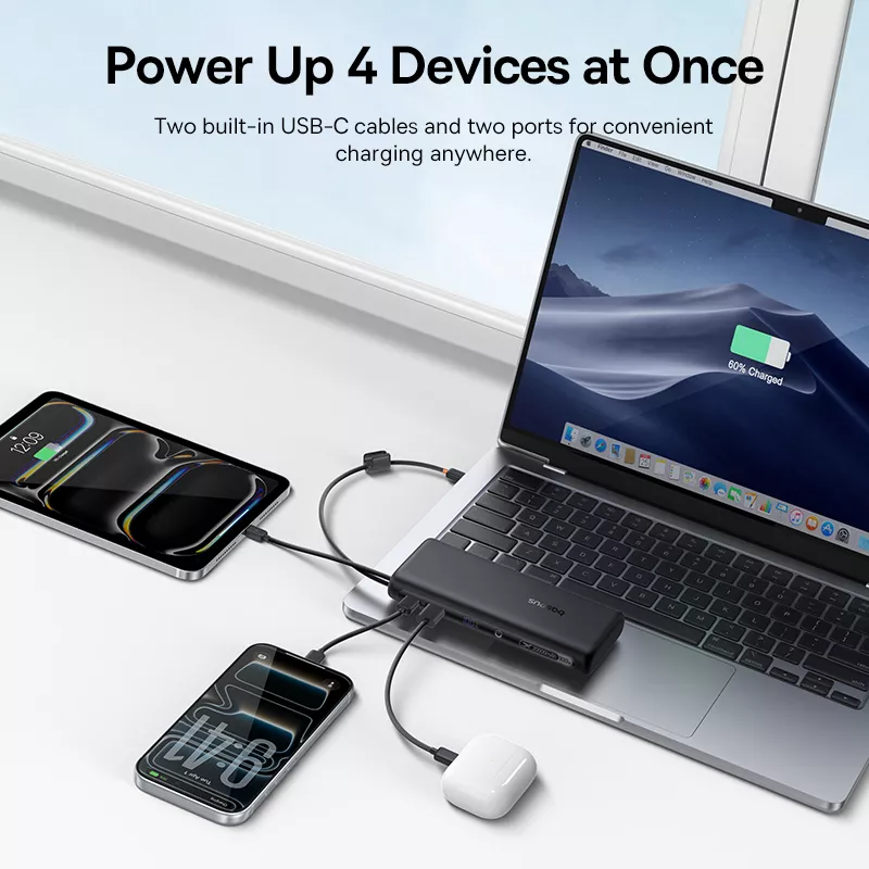 Zewnętrzna bateria Baseus EnerFill FC41, 20000mAh, 100W, QC + PD, 1 x USB-A - 3 x USB-C, Czarna E0028N03