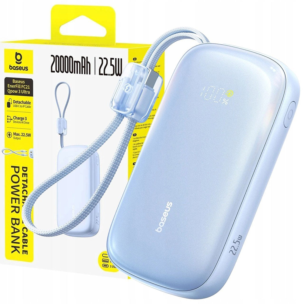 Zewnętrzna bateria Baseus EnerFill FC21 Qpow 3 Ultra, 20000mAh, 22.5W, QC + PD, 1 x USB-A - 1 x USB-C, Niebieska E0027M03