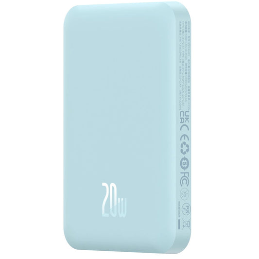 Baseus Magnetic Mini Wireless External Battery, 5000mAh, 20W, PD + FQI, 1 x QI - 1 x USB-C, niebieski P10022107313-00
