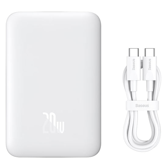 Zewnętrzna bateria Baseus Magnetic Mini, 10000mAh, 20W, PD + FQI, 1 x USB-C, Biała P10059001223-00