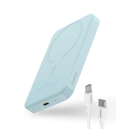 Baseus Magnetic Mini Wireless External Battery, 5000mAh, 20W, PD + FQI, 1 x QI - 1 x USB-C, niebieski P10022107313-00