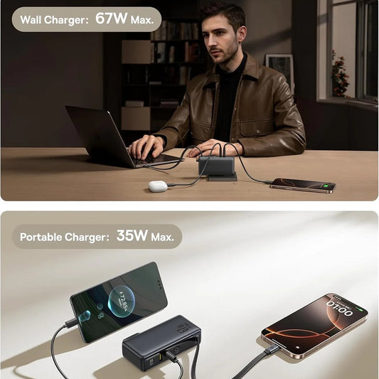 Zewnętrzna bateria Baseus Nomos NT11 Omni US, 10000mAh, 67W, QC + PD, 1 x USB-A - 2 x USB-C, Czarna P10078807123-00