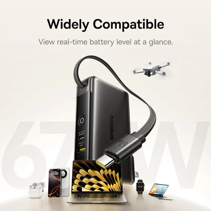 Zewnętrzna bateria Baseus Nomos NT11 Omni US, 10000mAh, 67W, QC + PD, 1 x USB-A - 2 x USB-C, Czarna P10078807123-00