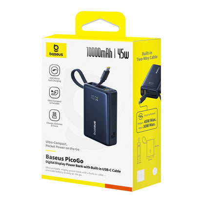 Zewnętrzna bateria Baseus PicoGo, 10000mAh, 45W, QC + PD, 1 x USB-A - 2 x USB-C, Czarna P10076803123-00