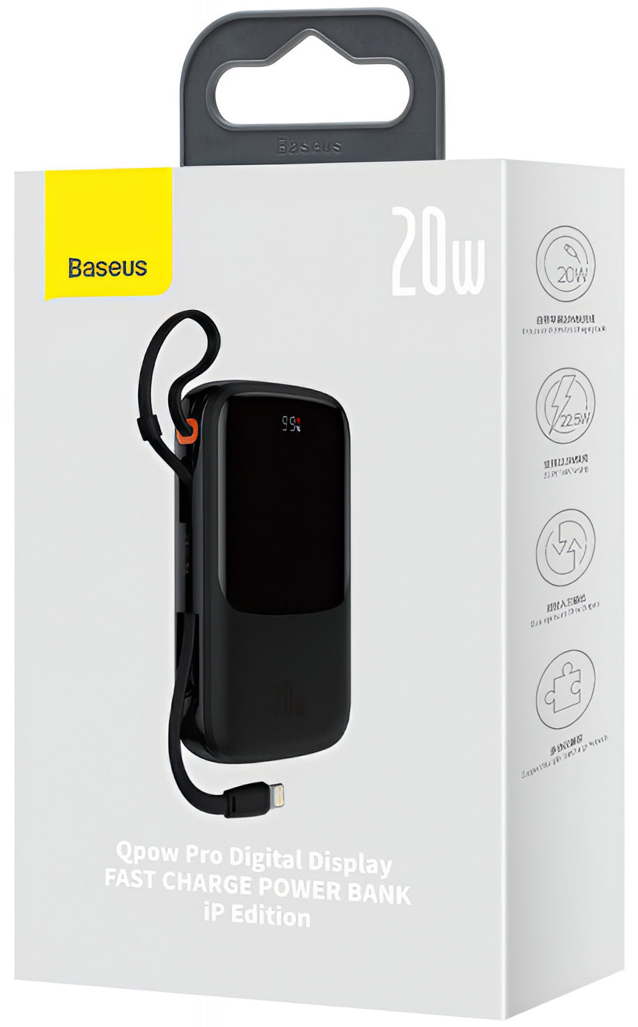 Zewnętrzna bateria Baseus Qpow Pro, 20000mAh, 20W, QC + PD, 1 x Lightning - 1 x USB-A - 1 x USB-C, Czarna PPQD060201