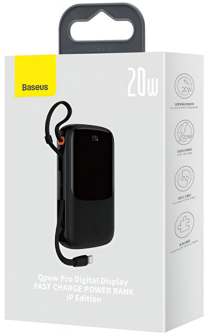 Zewnętrzna bateria Baseus Qpow Pro, 20000mAh, 20W, QC + PD, 1 x Lightning - 1 x USB-A - 1 x USB-C, Czarna PPQD060201