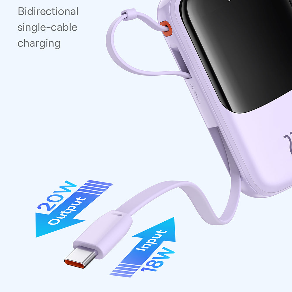 Zewnętrzna bateria Baseus Qpow Pro+, 10000mAh, 22.5W, QC + PD, 1 x USB-A - 2 x USB-C, Fioletowy P10067101513-00