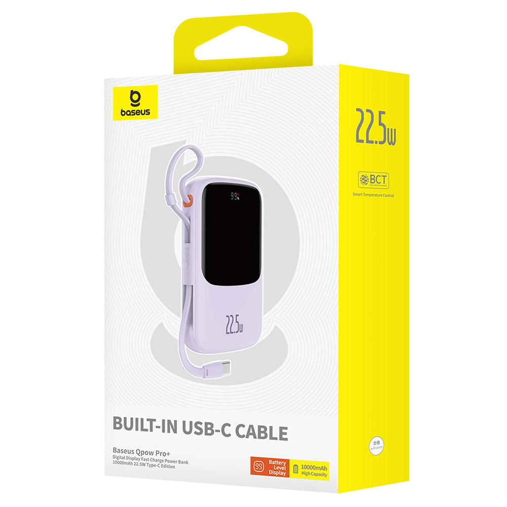 Zewnętrzna bateria Baseus Qpow Pro+, 10000mAh, 22.5W, QC + PD, 1 x USB-A - 2 x USB-C, Fioletowy P10067101513-00