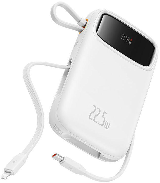 Zewnętrzna bateria Baseus Qpow2, 10000mAh, 22.5W, QC + PD, 1 x Lightning - 1 x USB-A - 2 x USB-C, Biała P10055003223-00