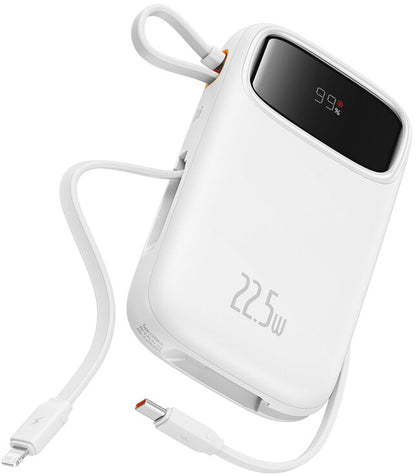 Zewnętrzna bateria Baseus Qpow2, 10000mAh, 22.5W, QC + PD, 1 x Lightning - 1 x USB-A - 2 x USB-C, Biała P10055003223-00