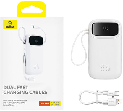 Zewnętrzna bateria Baseus Qpow2, 10000mAh, 22.5W, QC + PD, 1 x Lightning - 1 x USB-A - 2 x USB-C, Biała P10055003223-00