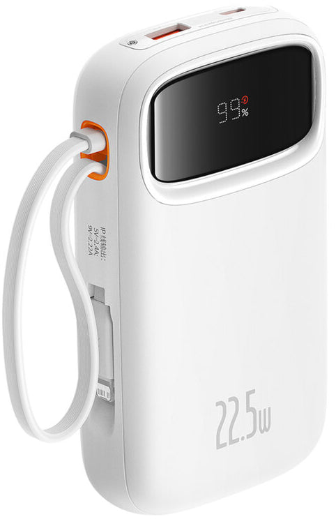 Zewnętrzna bateria Baseus Qpow2, 10000mAh, 22.5W, QC + PD, 1 x Lightning - 1 x USB-A - 2 x USB-C, Biała P10055003223-00