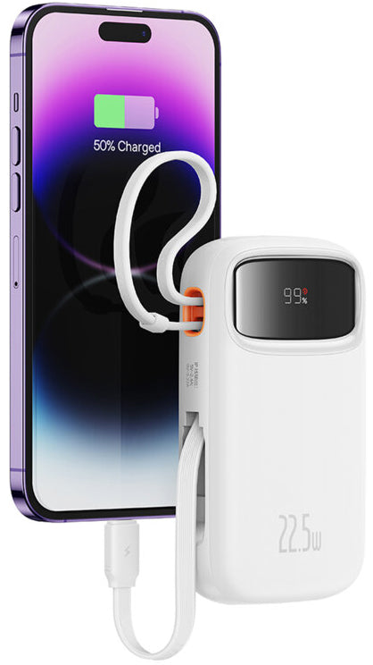 Zewnętrzna bateria Baseus Qpow2, 10000mAh, 22.5W, QC + PD, 1 x Lightning - 1 x USB-A - 2 x USB-C, Biała P10055003223-00