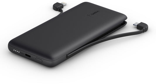 Powerbank Belkin BoostCharge Plus, 10000mAh, 23W, QC + PD, 1 x Lightning - 2 x USB-C, Czarny BPB006btBLK