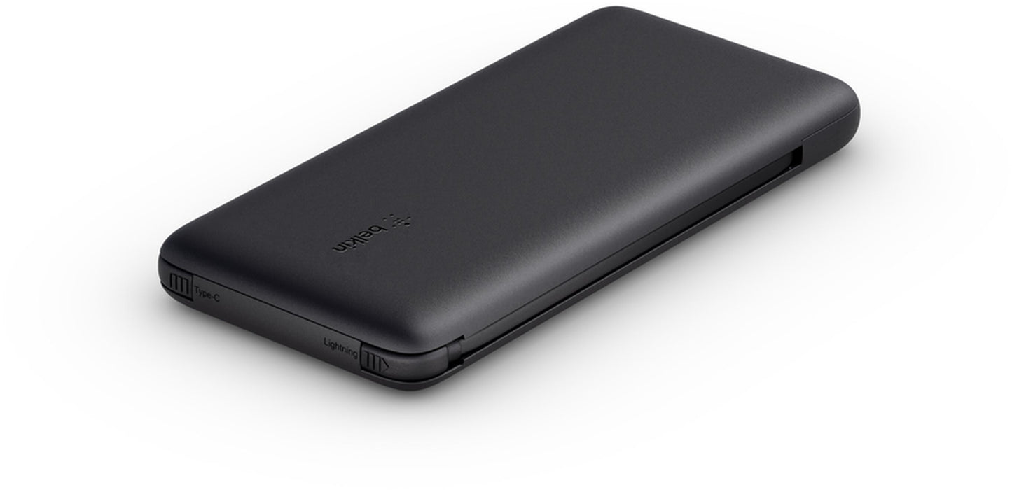 Powerbank Belkin BoostCharge Plus, 10000mAh, 23W, QC + PD, 1 x Lightning - 2 x USB-C, Czarny BPB006btBLK