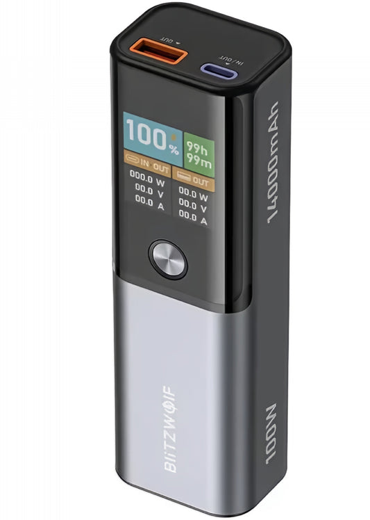 Powerbank BlitzWolf BW-P23, 14000mAh, 100W, QC + PD, 1 x USB-A - 1 x USB-C, Szary