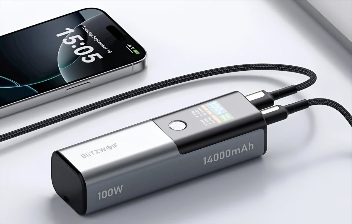 Powerbank BlitzWolf BW-P23, 14000mAh, 100W, QC + PD, 1 x USB-A - 1 x USB-C, Szary