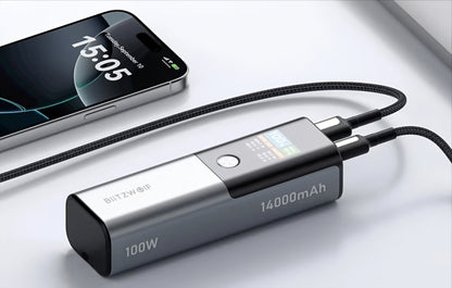 Powerbank BlitzWolf BW-P23, 14000mAh, 100W, QC + PD, 1 x USB-A - 1 x USB-C, Szary
