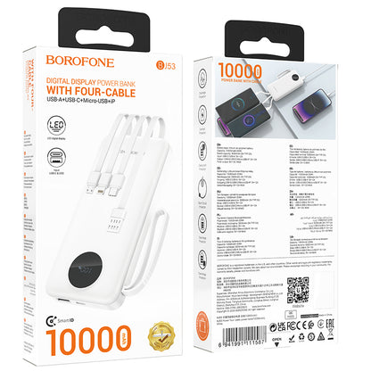 Bateria zewnętrzna Borofone BJ53 Power, 10000mAh, 10W, 1 x Lightning - 1 x microUSB - 1 x USB-A - 1 x USB-C, biała