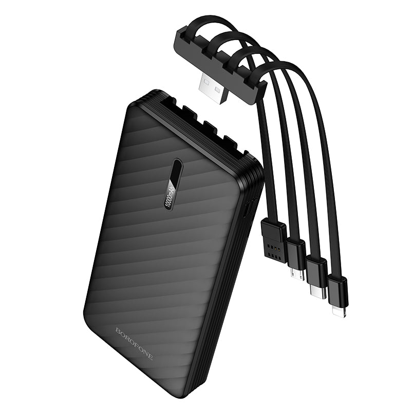 Borofone BJ84 Smooth External Battery, 10000mAh, 10W, 1 x Lightning - 1 x microUSB - 1 x USB-A - 1 x USB-C, Black