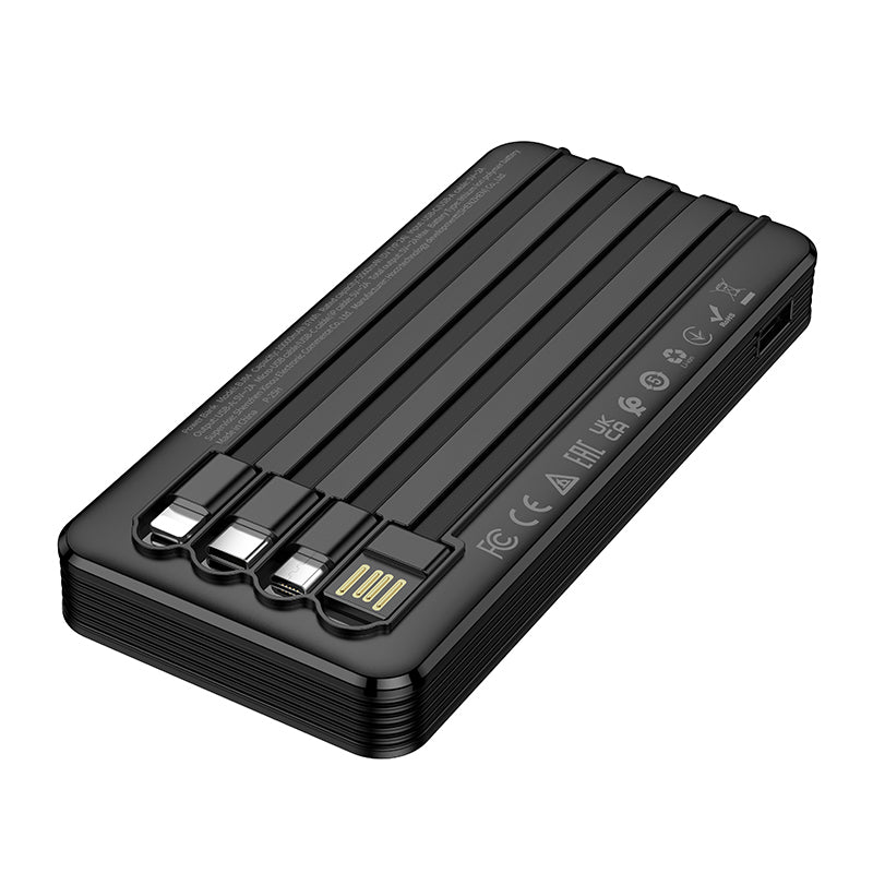 Borofone BJ84 Smooth External Battery, 10000mAh, 10W, 1 x Lightning - 1 x microUSB - 1 x USB-A - 1 x USB-C, Black