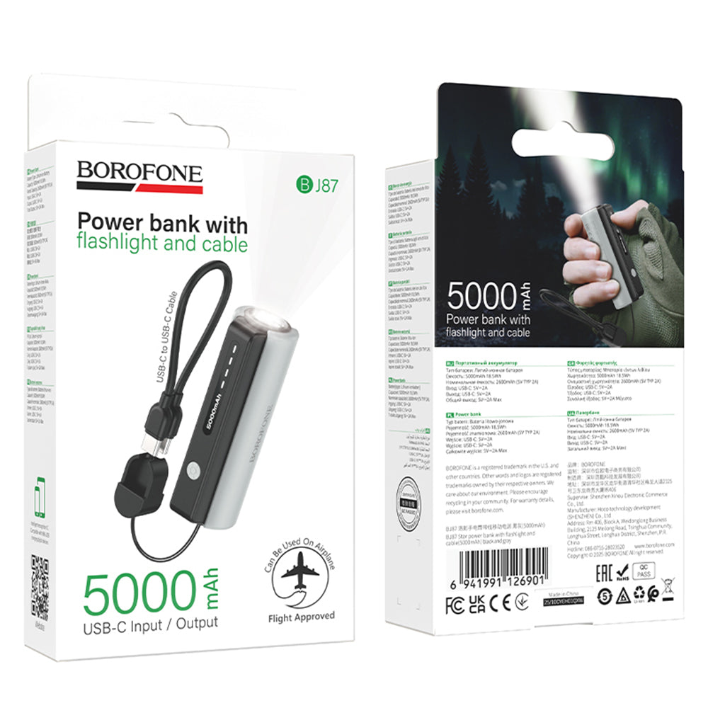 Borofone BJ87 Star External Battery, 5000mAh, 10W, 1 x USB-C, Gray
