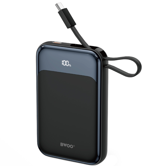 Bezprzewodowy powerbank BWOO BO-P80, 10000mAh, 22,5W, PD + FQI, 1 x QI - 2 x USB-C, Czarny