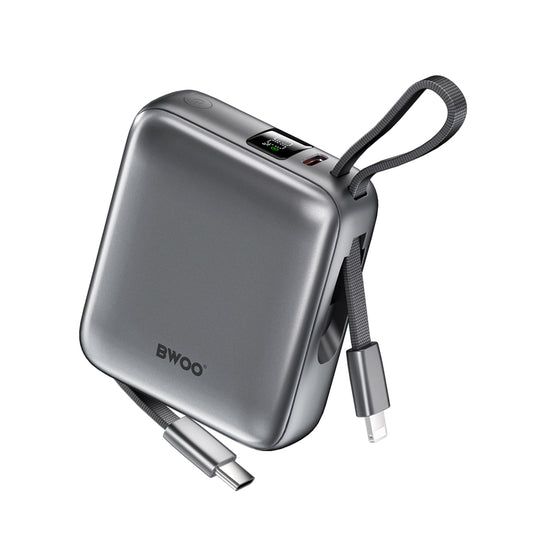 Zewnętrzna bateria BWOO BO-P74, 10000mAh, 22.5W, PD, 1 x Lightning - 2 x USB-C, Czarna
