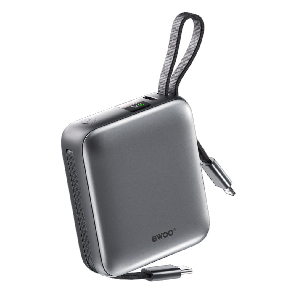 Zewnętrzna bateria BWOO BO-P74, 10000mAh, 22.5W, PD, 1 x Lightning - 2 x USB-C, Czarna