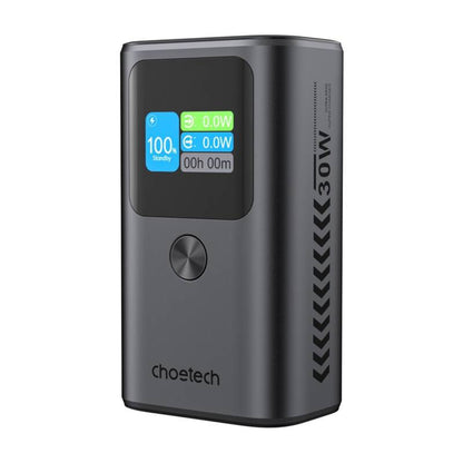 Zewnętrzna bateria Choetech B701, 10000mAh, 30W, QC + PD, 1 x USB-A - 2 x USB-C, Czarna