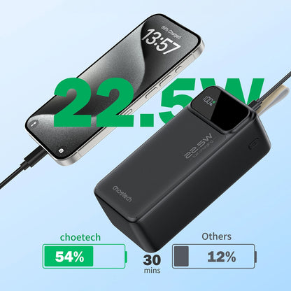 Bateria zewnętrzna Choetech B731, 40000 mAh, 22,5 W, QC + PD, 1 x USB-C - 2 x USB-A, czarna 