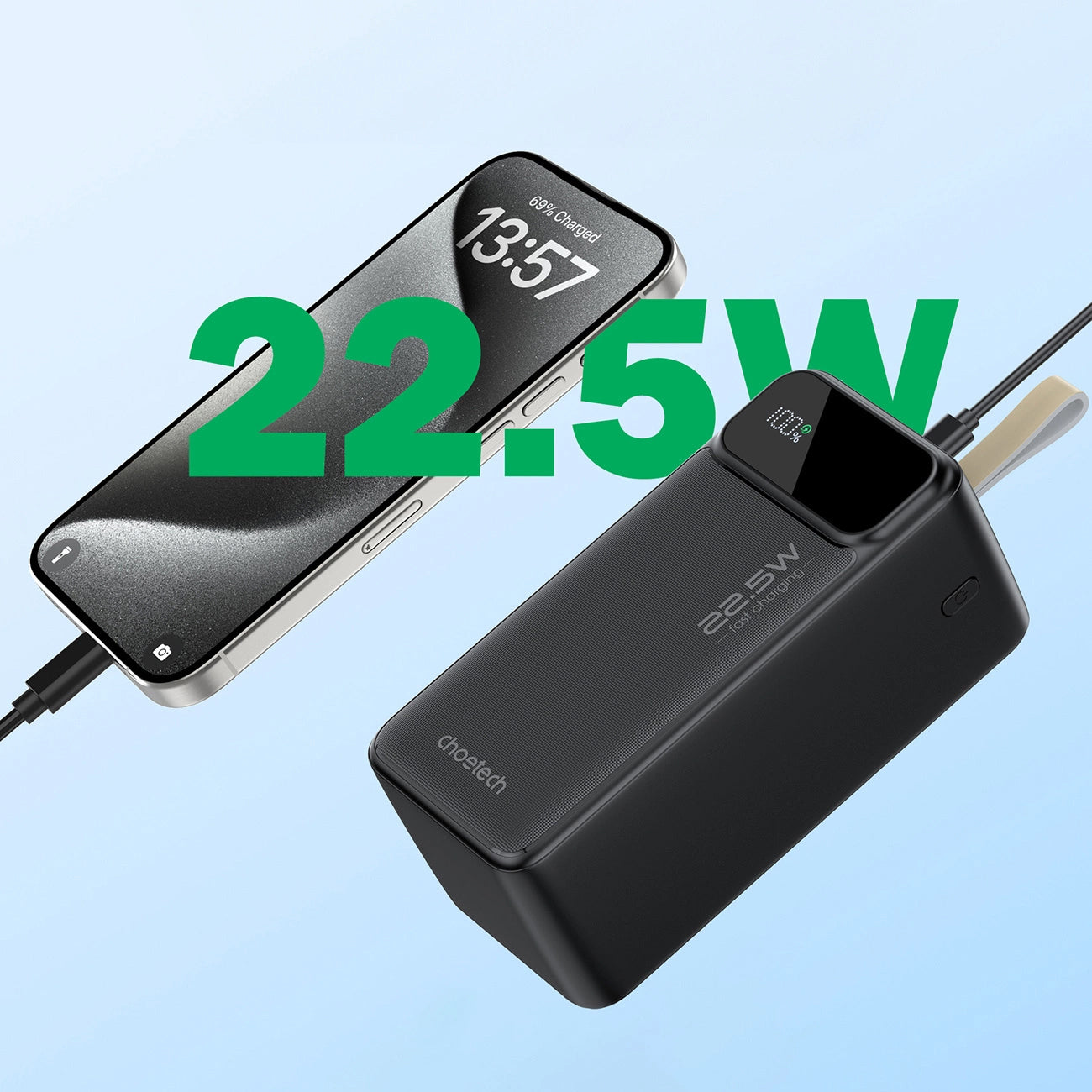 Bateria zewnętrzna Choetech B732, 50000 mAh, 22,5 W, QC + PD, 1 x USB-C - 2 x USB-A, czarna 