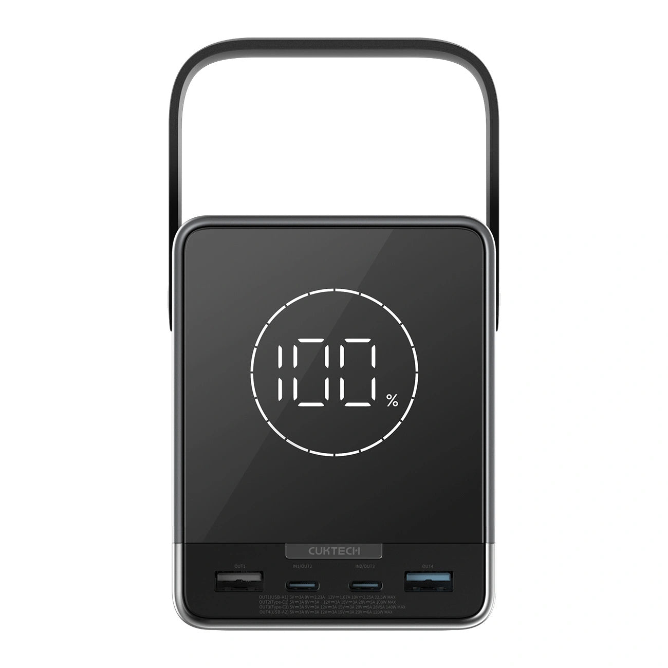 Cuktech External Battery, 40000mAh, 300W, QC + PD + FQI, 1 x QI - 2 x USB-A - 2 x USB-C, Black