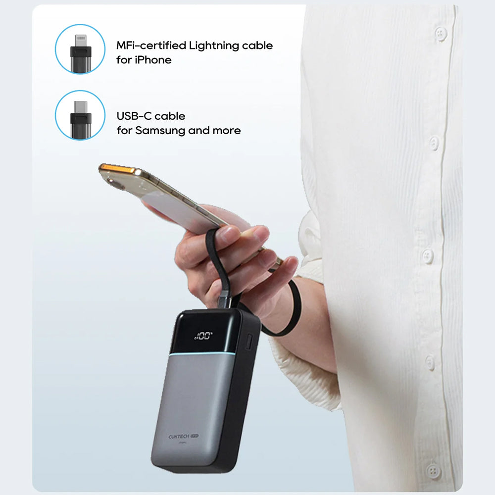 Power bank Cuktech LPB200NL, 20000mAh, 40W, QC + PD, 1 x Lightning - 1 x USB-A - 2 x USB-C, Szary CKB200NLGLGY