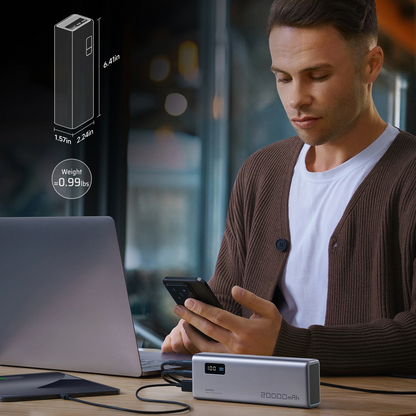 Zewnętrzna bateria Cuktech P+ No.15, 20000mAh, 150W, QC + PD, 1 x USB-A - 2 x USB-C, Szara CUKPB200GLBK