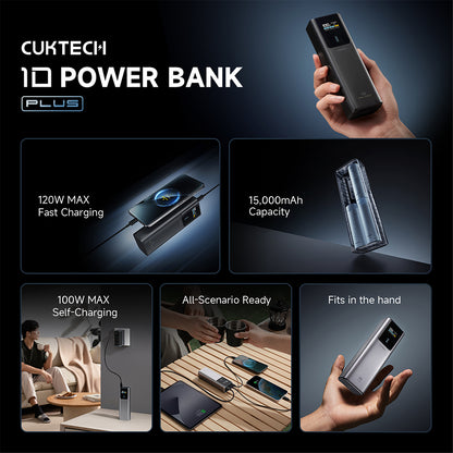 Powerbank Cuktech PB150P, 15000mAh, 120W, QC + PD, 1 x USB-A - 2 x USB-C, Szary CKPB150POSGR