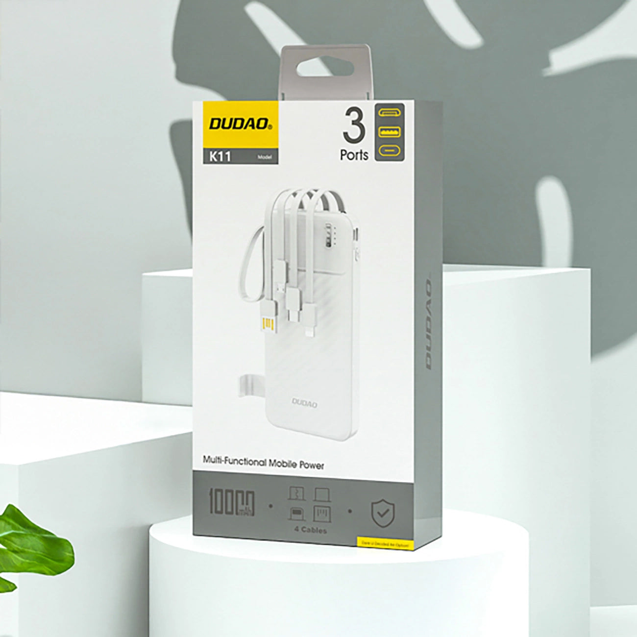 Zewnętrzna bateria Dudao K11, 10000mAh, 10W, 1 x Lightning - 1 x microUSB - 1 x USB-A - 1 x USB-C, Biała