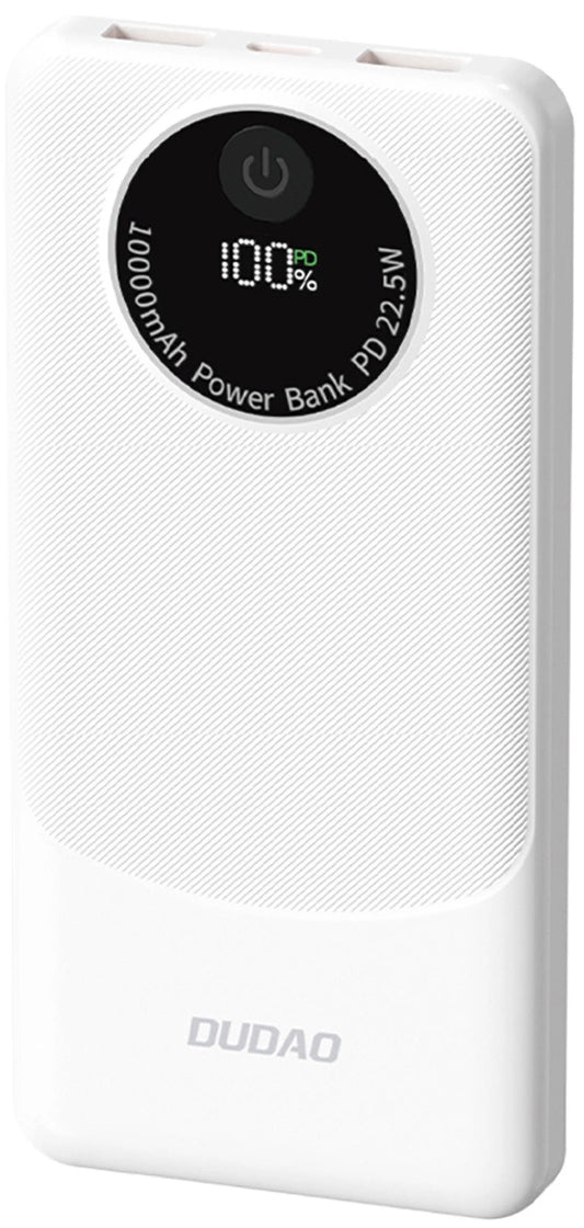 Zewnętrzna bateria Dudao K12, 10000mAh, 22.5W, QC + PD, 1 x USB-C - 2 x USB-A, Biała