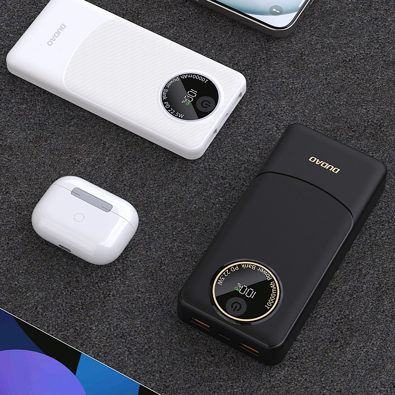 Zewnętrzna bateria Dudao K12, 10000mAh, 22.5W, QC + PD, 1 x USB-C - 2 x USB-A, Czarna