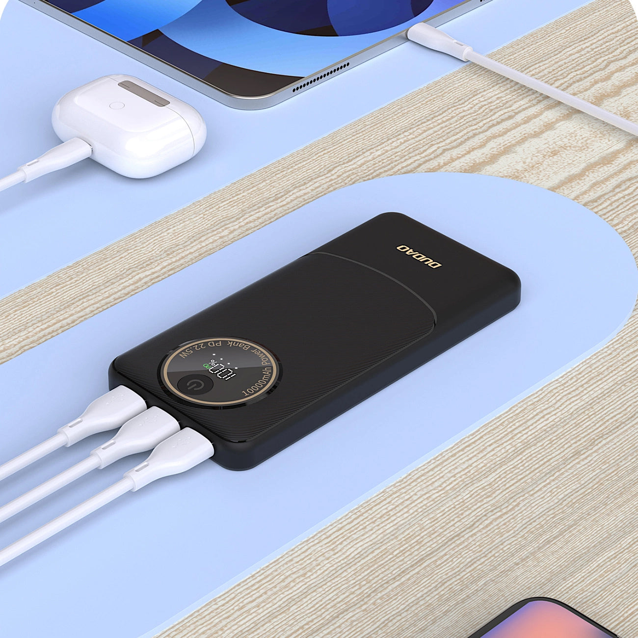 Zewnętrzna bateria Dudao K12, 10000mAh, 22.5W, QC + PD, 1 x USB-C - 2 x USB-A, Czarna