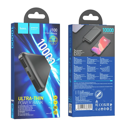 Zewnętrzna bateria HOCO J100, 10000mAh, 10W, 2 x USB-A, Czarna