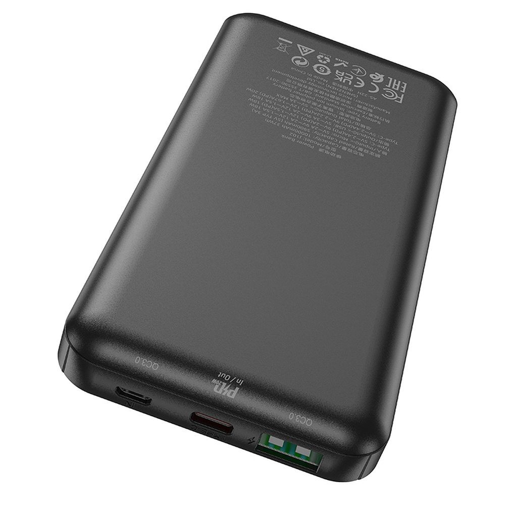 HOCO J102 External Battery, 10000mAh, 20W, QC + PD, 1 x USB-A - 1 x USB-C, Black
