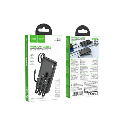 Powerbank HOCO J146, 10000mAh, 10W, 1 x Lightning - 1 x microUSB - 1 x USB-A - 1 x USB-C, Czarny