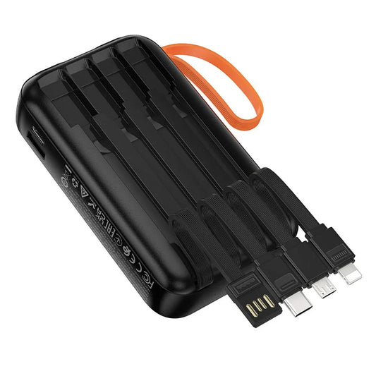 Zewnętrzna bateria HOCO J151, 10000mAh, 10W, 1 x Lightning - 1 x microUSB - 1 x USB-A - 1 x USB-C, Czarna