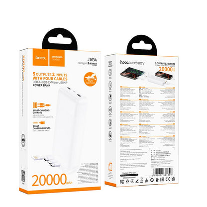 Powerbank HOCO J163A, 20000 mAh, 10 W, 1 × Lightning – 1 × microUSB – 1 × USB-C – 2 × USB-A, biały