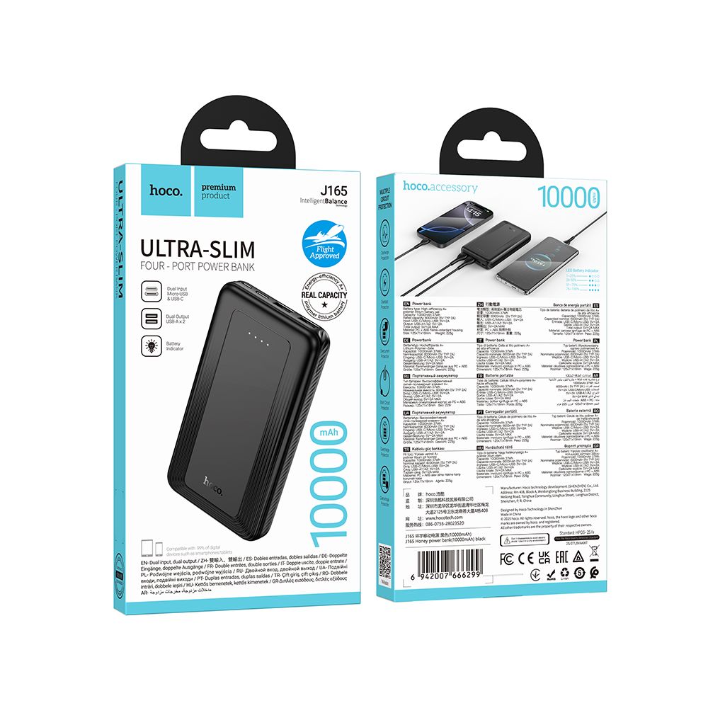 Powerbank HOCO J165A, 10000mAh, 10W, 2 x USB-A, Czarny