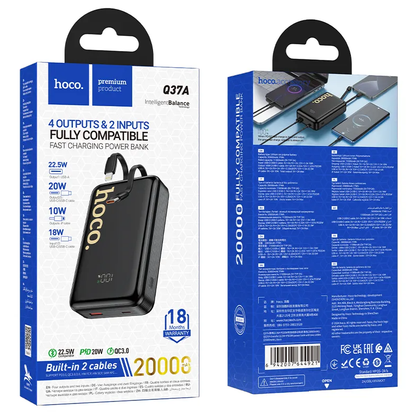 Powerbank HOCO Q37A, 20000mAh, 22,5W, QC + PD, 1 x Lightning - 1 x USB-A - 2 x USB-C, Czarny