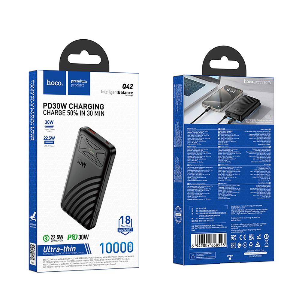 Powerbank HOCO Q42, 10000 mAh, 30 W, QC + PD, 1 × USB-A – 1 × USB-C, czarny