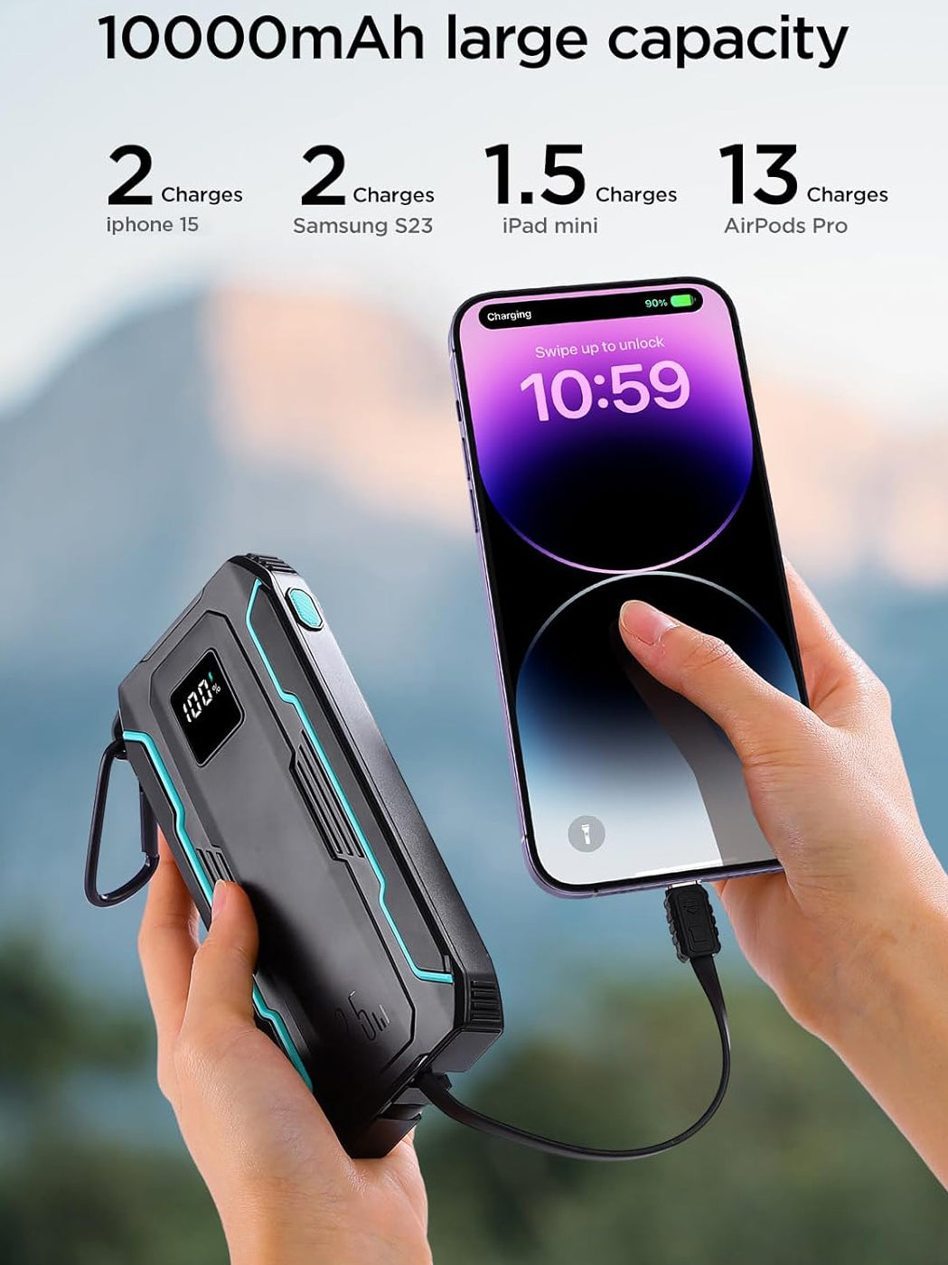 Zewnętrzna bateria Joyroom JR-L017, 10000mAh, 22.5W, QC + PD, 1 x Lightning - 1 x USB-A - 2 x USB-C, Czarna