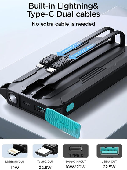 Zewnętrzna bateria Joyroom JR-L017, 10000mAh, 22.5W, QC + PD, 1 x Lightning - 1 x USB-A - 2 x USB-C, Czarna